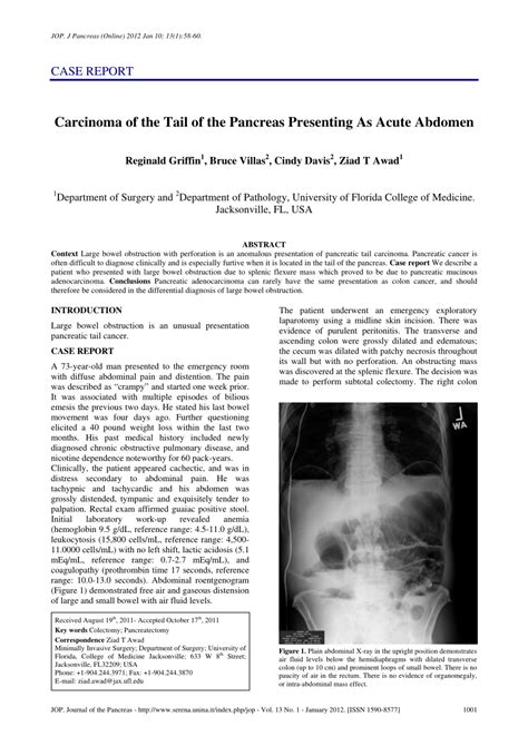 PDF Carcinoma Of The Tail Of The Pancreas Presenting As Acute Abdomen