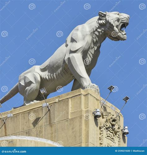 Bilbao, Spain - 22 April, 2022: the Tiger of Deusto, a Sculpture by