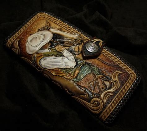 Hand Tooled Cowboy Wallet Tooled Leather Wallet Sheridan Etsy