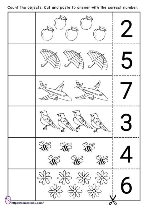 Cut And Paste Counting Objects Kindergarten Worksheets