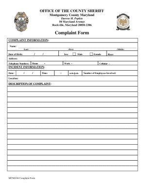 Fillable Online Montgomerycountymd Complaint Form Montgomery County