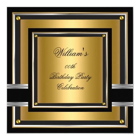 Elegant Black Gold Silver Birthday Party Mens Mans Card Zazzle