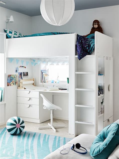 SmÅstad Loft Bed White With Framewith Desk With 4 Drawers Twin Ikea