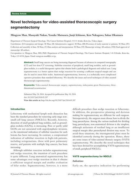 PDF Novel Techniques For Video Assisted Thoracoscopic Surgery