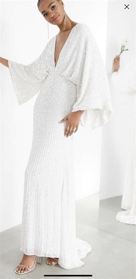 Asos Bridal Ciara Sequin Kimono Sleeve Wedding Dress New Wedding Dress