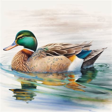 Duck On The Lake Watercolor Mallard Etsy