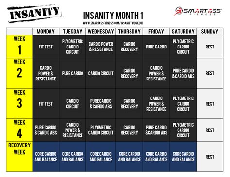 Insanity Month One Printable | Example Calendar Printable