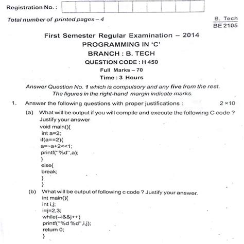 Bput B Tech Programming In C Question First Year