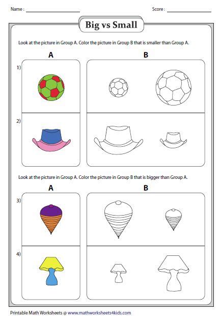 Big Vs Small Compare The Sizes Aa Kindergarten Math Worksheets