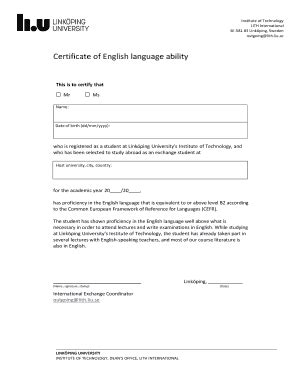 Fillable Online Certificate Of English Language Ability Liu Student