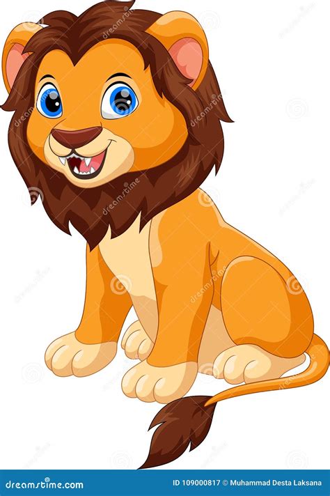 Cute Baby Lion Sitting Position Cartoon Stock Illustration