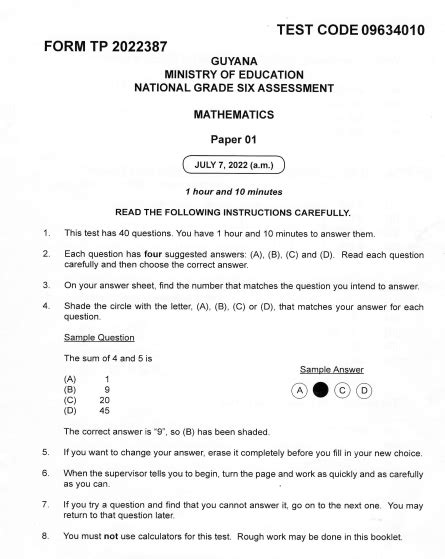 National Grade 6 Assessment 2022 Mathematics P1