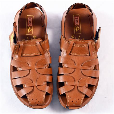 Men S Closed Toe Luxury Pu Leather Brown Sandals Smd Footwear