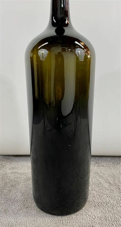 Large Vintage Demijohn Style Dark Green Blown Glass Wine Bottle A Pair