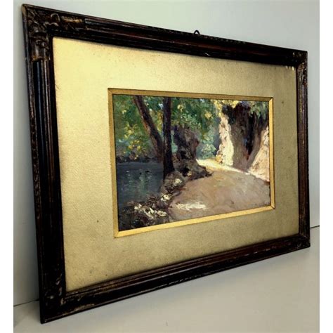 QUADRO OLIO TAVOLA C Pagano PAESAGGIO SCORCIO STRADA BOSCO