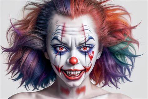 Premium Ai Image Portrait Of Scary Crazy Looking Maniac Woman Killer Clown With Makeup And Big