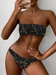 ZAFUL Abstract Bandeau Bikini Set In BLACK ZAFUL