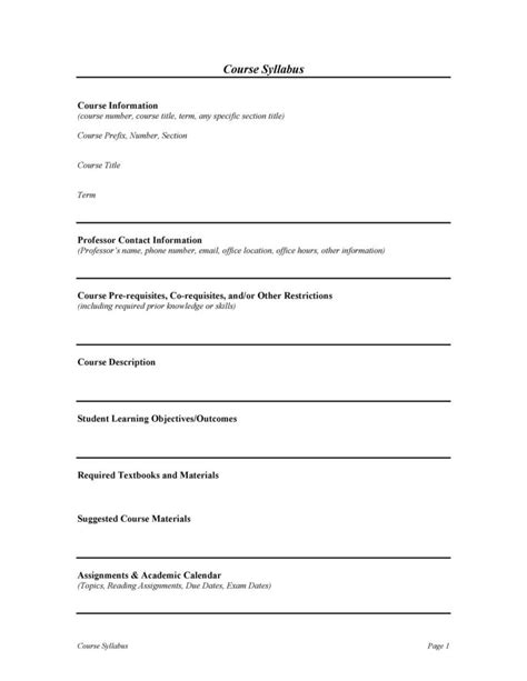 One Page Syllabus Template