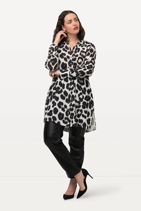 Long Sleeve Longline Leopard Print Blouse Long Blouses Blouses