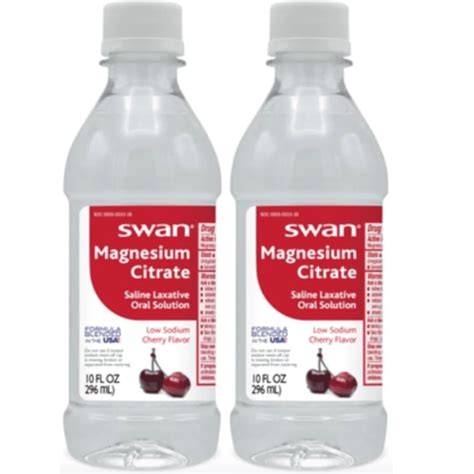 Swan Cherry Magnesium Citrate Fast Acting Laxative Low Sodium 10 Oz Pack Of 2