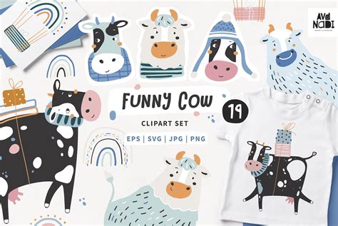 Cow SVG, Funny Cow Clipart, Animal Face Clipart, Rainbow Svg, Kids ...