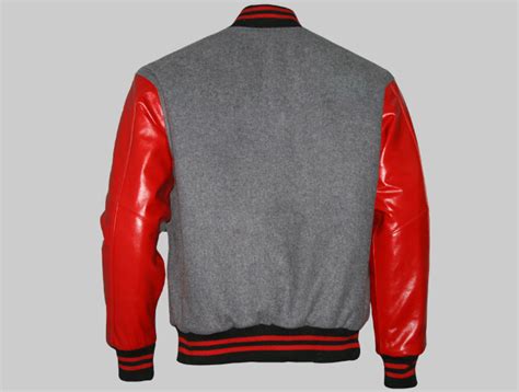 Cheap Letterman Jackets Made Of Grey Wool And Genuine Leather Red