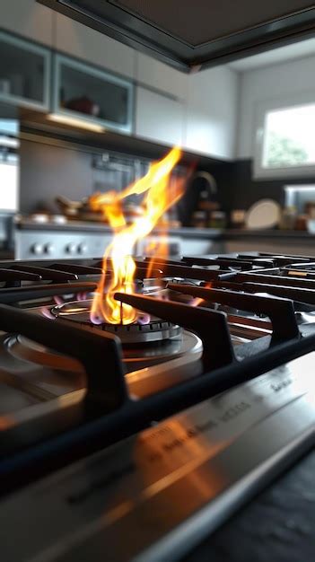 Premium Photo Gas Stove Burner With Blue Flame And A Pot With Food