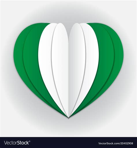 Nigeria flag paper cut heart independence day Vector Image