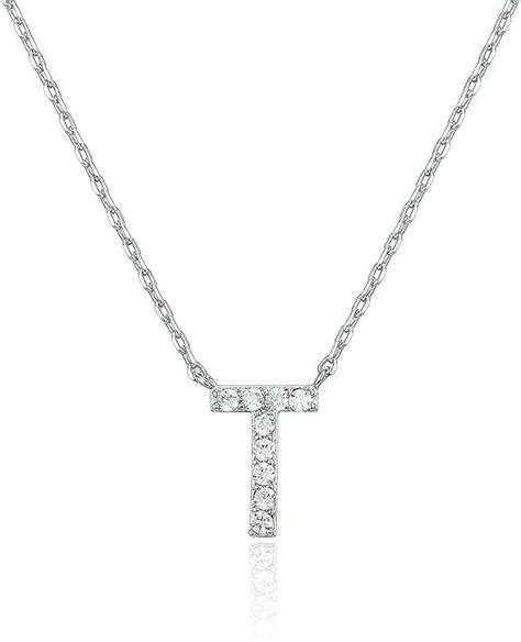 PAVOI 14K White Gold Plated Cubic Zirconia Initial Necklace Letter