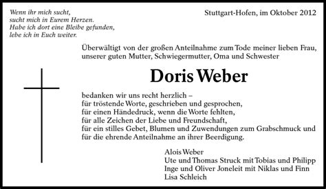 Traueranzeigen Von Doris Weber Zeit Des Gedenkens De