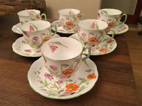 ART DECO ROYAL Albert Gloria Crown China Teaset Six Cups And Saucers