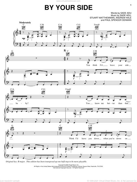 Sade By Your Side Sheet Music For Voice Piano Or Guitar Pdf