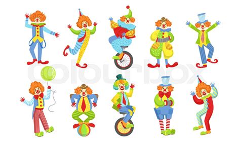 Collection Of Happy Funny Clowns In Action Poses Funny Circus Comedian