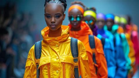 Premium Photo | A fashion runway show with models in fluorescent attire ...