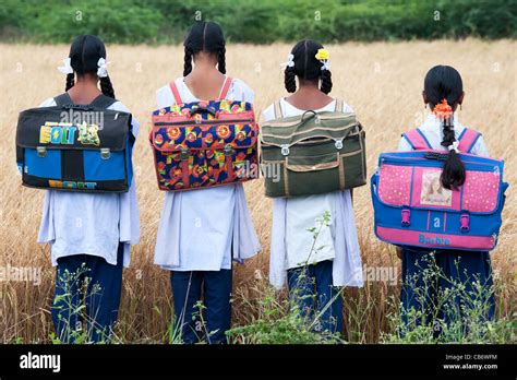 Indian School Children With Bags