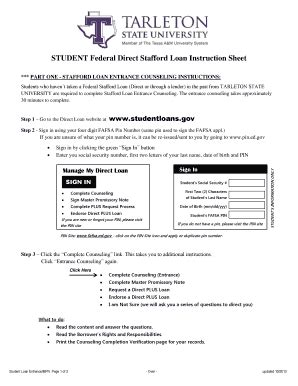 Fillable Online STUDENT Federal Direct Stafford Loan Instruction Sheet