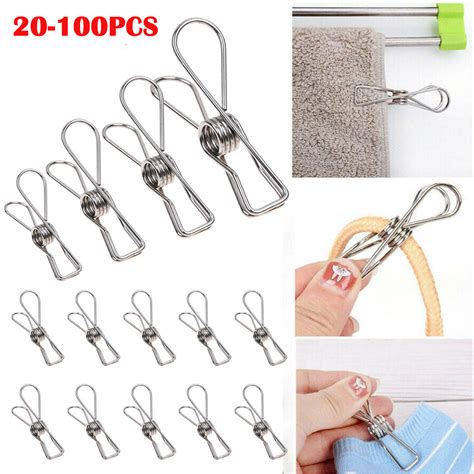 20 100pcs Stainless Steel Washing Line Clothes Pegs Hang Pins Metal