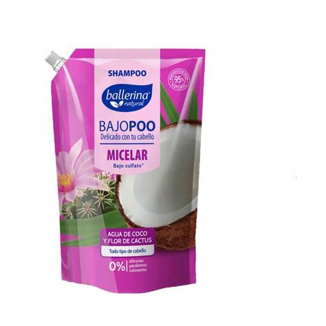 Shampoo Ballerina Miscelar Bajo Poo Con Agua De Coco Y Flor De Cactus