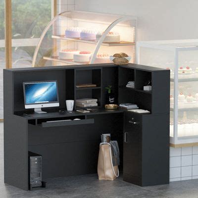 L Shape Wood Reception Desk In Black