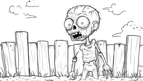 Un Dibujo De Un Zombie Espeluznante Con Una Valla En El Fondo Imagen