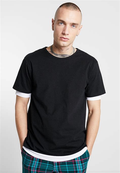 Urban Classics Full Double Layered Tee T Shirt Basic Blackwhiteschwarz Zalandoat