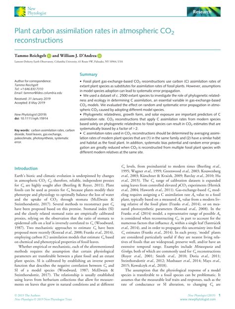 PDF Plant Carbon Assimilation Rates In Atmospheric CO2 Reconstructions