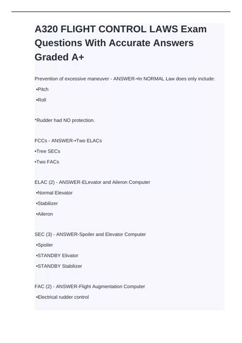 A320 FLIGHT CONTROL LAWS Exam Questions With Accurate Answers Graded A+
