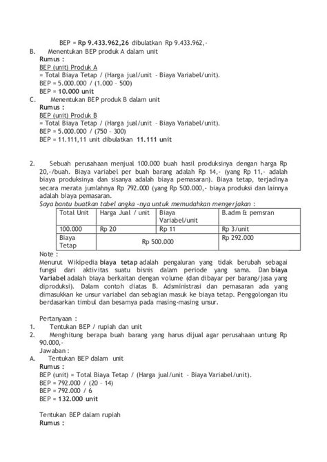 Kumpulan 13 Pembahasan Contoh Soal Dan Jawaban Tentang Bep [terbaru] Catatan Bandrianto