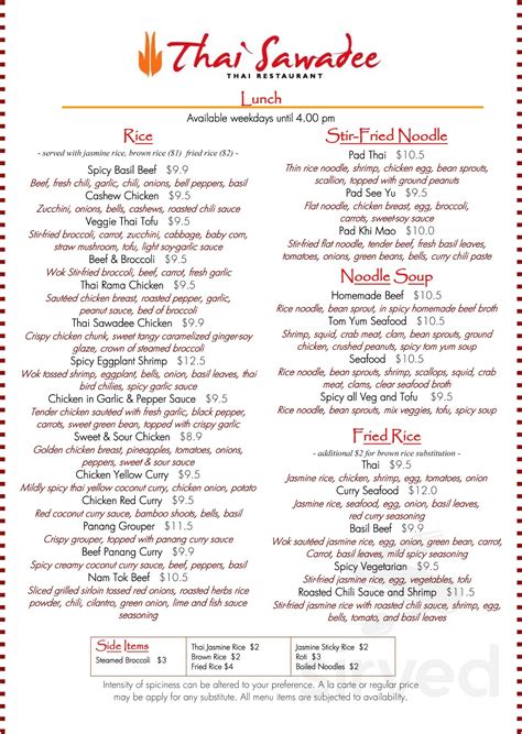 Thai Sawadee Chesterfield Menu In Chesterfield Missouri Usa