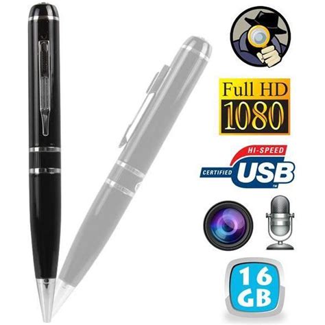 Stylo espion caméra Full HD 1080p discret 16Go noir 60FPS Microphone