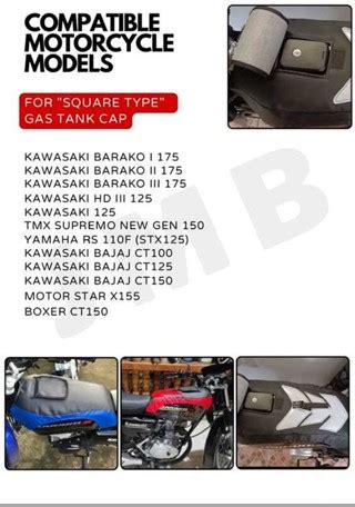 SQUARE Ng Motor Tank Cover Para Sa Barako 175 Kawasaki Boxer Ct150