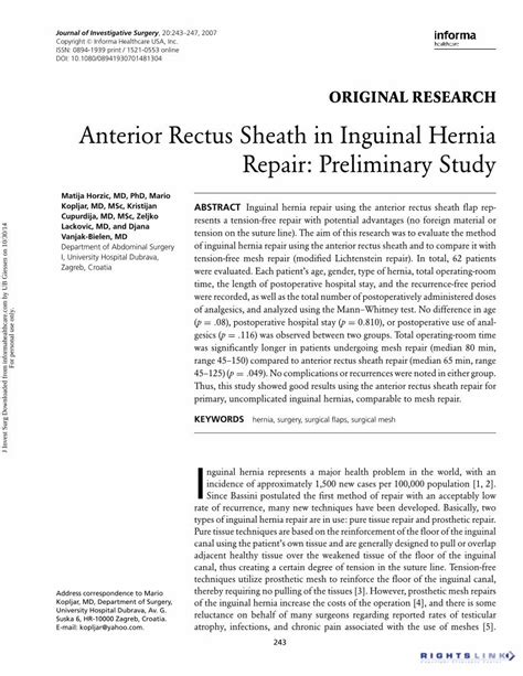 (PDF) Anterior Rectus Sheath in Inguinal Hernia Repair: Preliminary ...