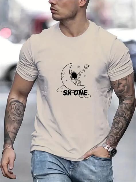 Astronaut Moon Print Tee Shirt Tee Men Casual Short Sleeve T Temu