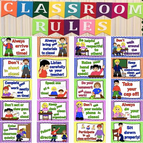 9pcs English Poster Classroom Rules A4 Big Cards Kindergarten Early Education Good Habits Good